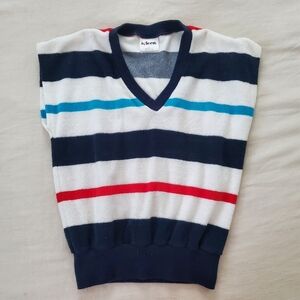 Vintage Terrycloth Striped V-Neck Sweater Shirt Womens Small